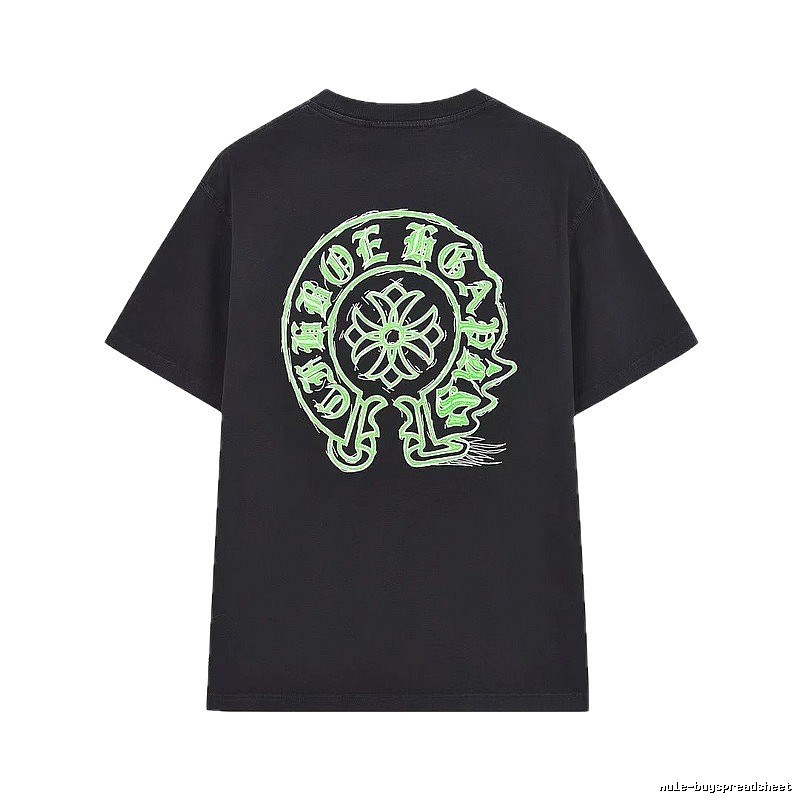 Chrome Hearts Horseshoe Print Street Style Black & Green Short-Sleeve T-Shirt