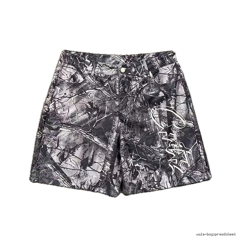 Corteiz Street Style Black and Grey Tree Grain Camouflage Shorts
