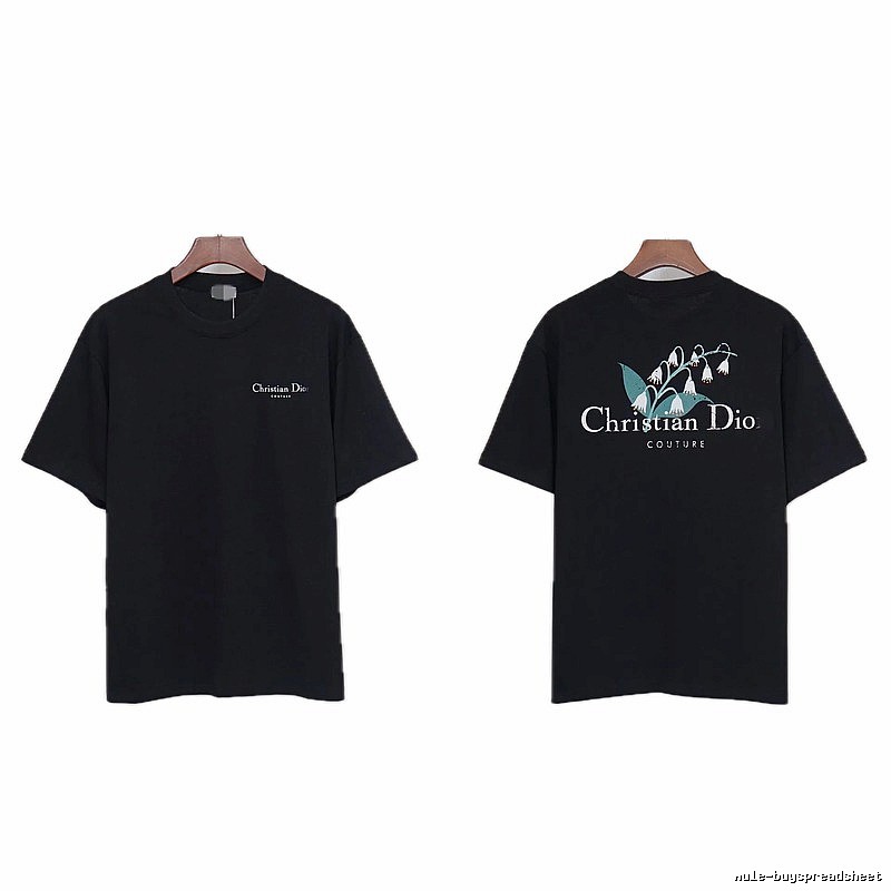 Dior Casual Black T-Shirt with Lily of the Valley Print