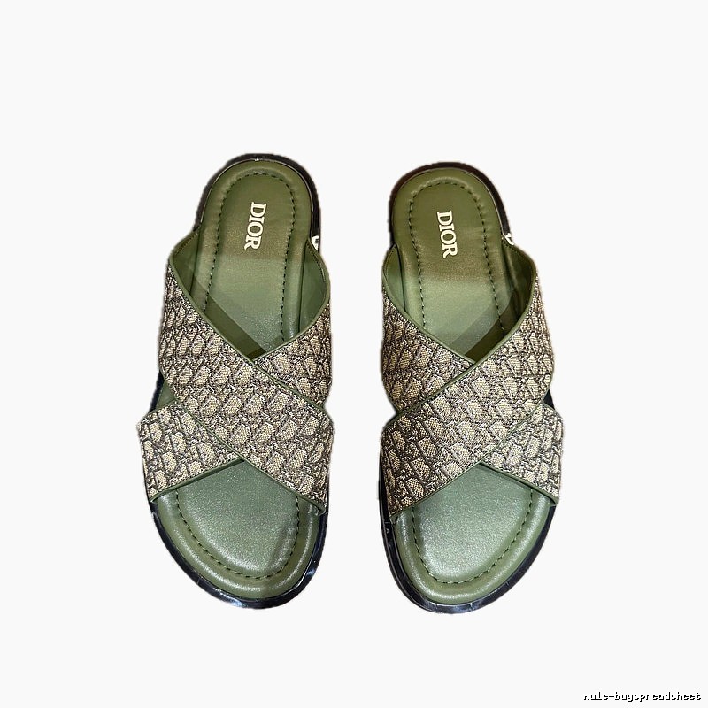 Dior Monogram Retro-style Army Green Slides
