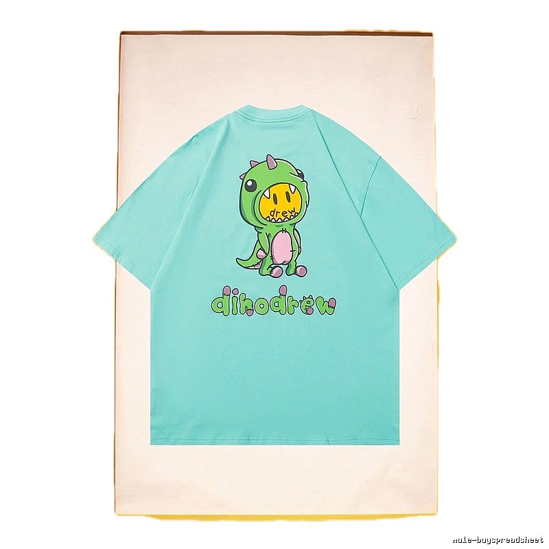 DREW Dinosaur Series Streetwear Style Light Blue Short Sleeve T-Shirt