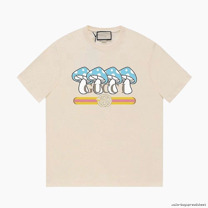 Gucci Mushroom Print Casual Style Off-white T-shirt