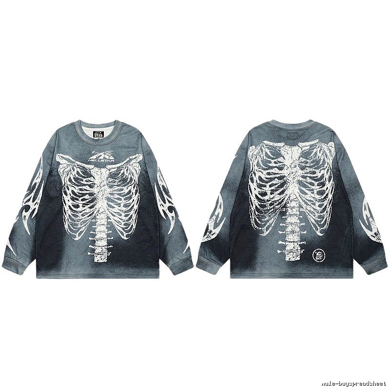 Hellstar Skull Print Street Style Vintage Grey Long Sleeve T-shirt