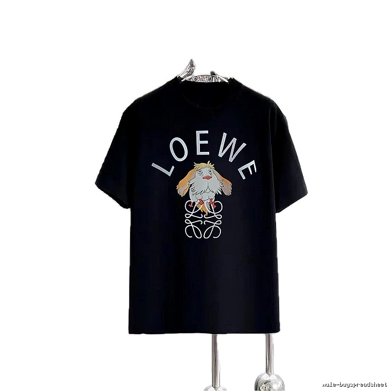 LOEWE Cartoon Print Casual Style Black T-Shirt