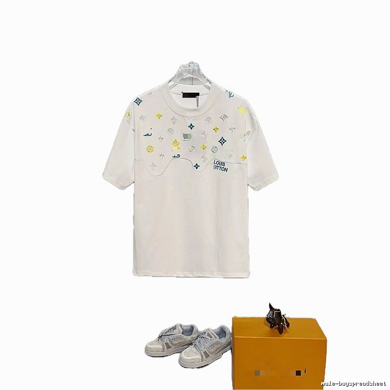 Louis Vuitton Embroidered Monogram White Streetwear T-Shirt