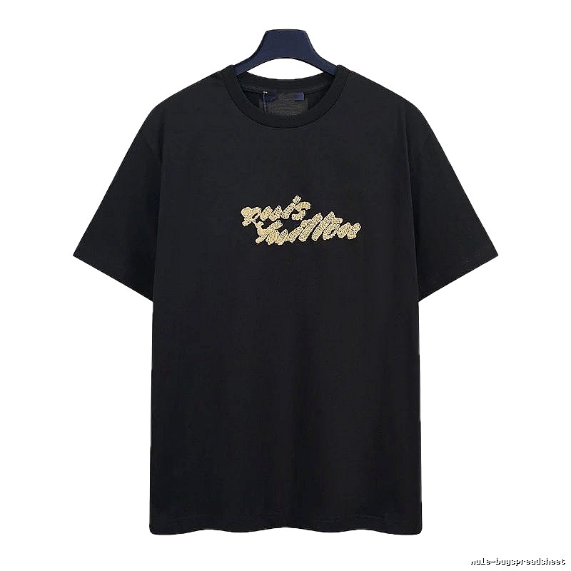 Louis Vuitton Embroidered Trendy Style Black Short-sleeve T-shirt