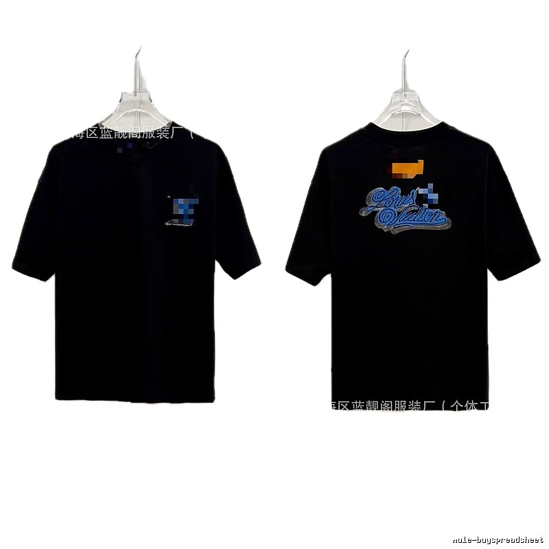 Louis Vuitton Embroidered Trendy Style Black T-Shirt