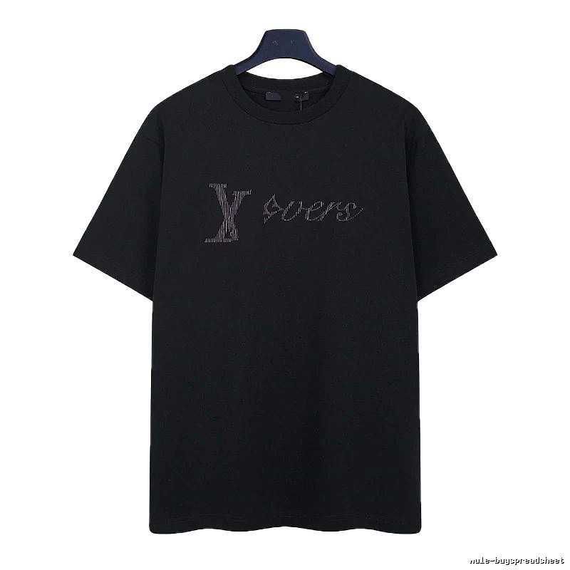 Louis Vuitton Trendy Black T-Shirt with Letter Embroidery