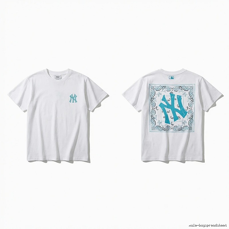 MLB retro-style white T-shirt with cashew flower pattern