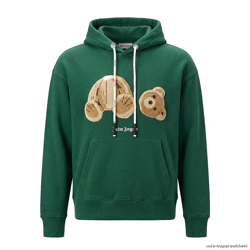 Palm Angels Green Sweatshirt with Bear Print