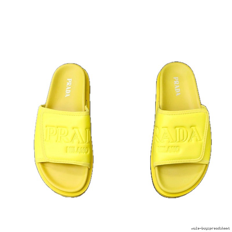 Prada Embossed Collection Minimalist Style Yellow Slide Sandals