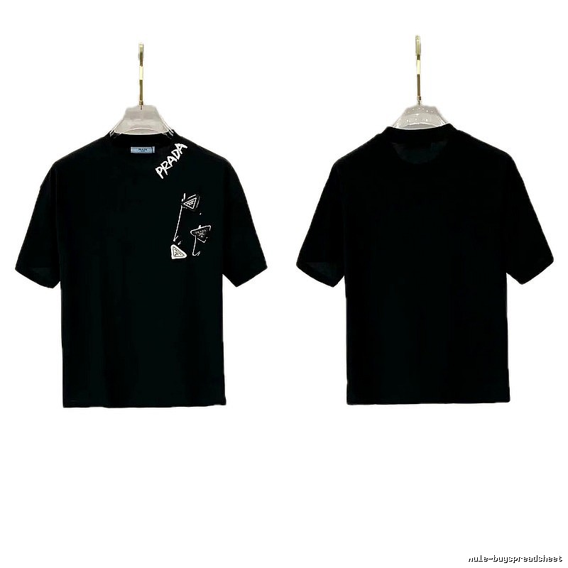 Prada Inverted Triangle Streetwear Style Black Short-sleeve T-shirt