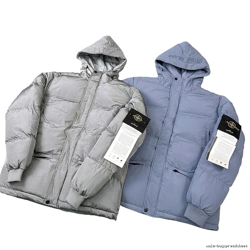 Stone Island hooded minimalist grey-blue down jacket