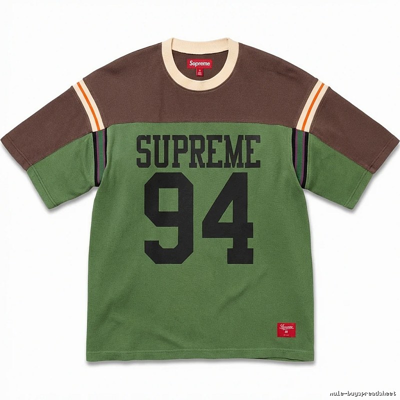 Supreme retro-style green and brown color-blocking T-shirt