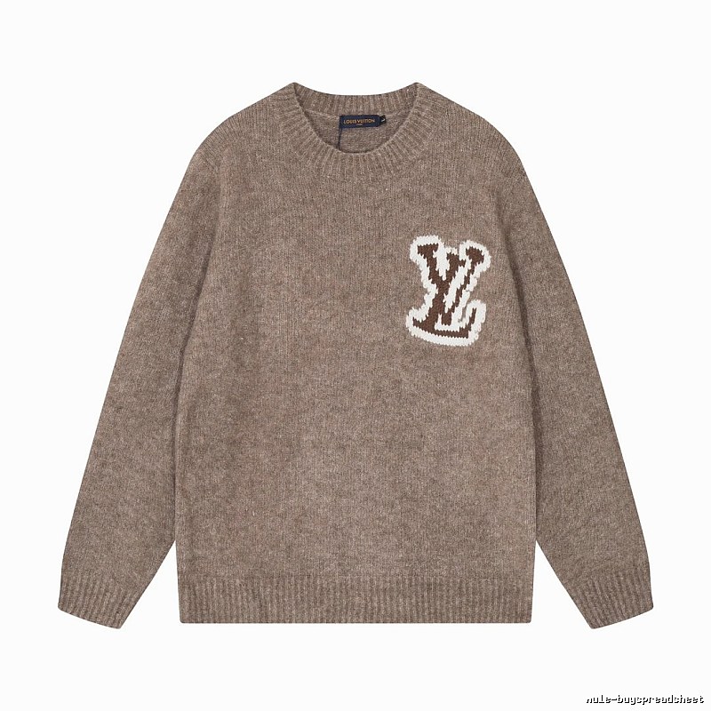 Taupe Logo Knit Sweater with Louis Vuitton Patch
